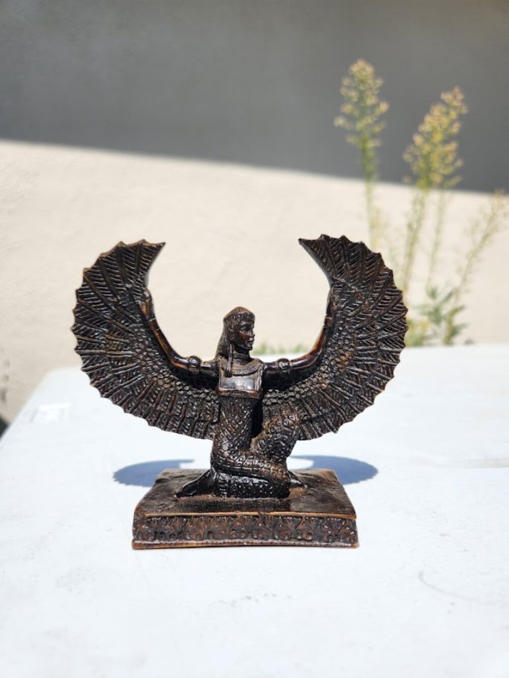 Vintage Egyptian Goddess Isis Winged Statue Bronze Finish Egypt Sculpture Kneel